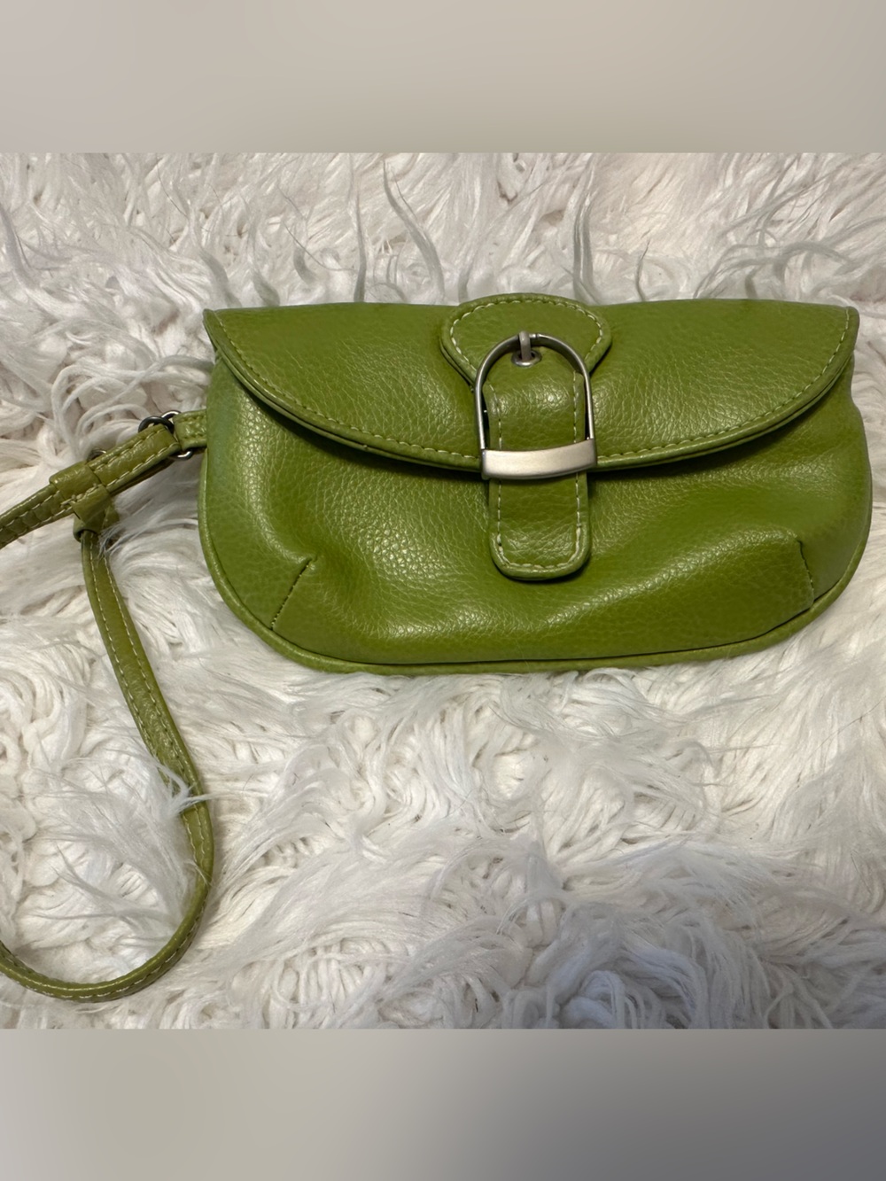 Nordstrom Green Y2K Wristlet Clutch Purse Oversized Buckle Avocado Chartreuse
